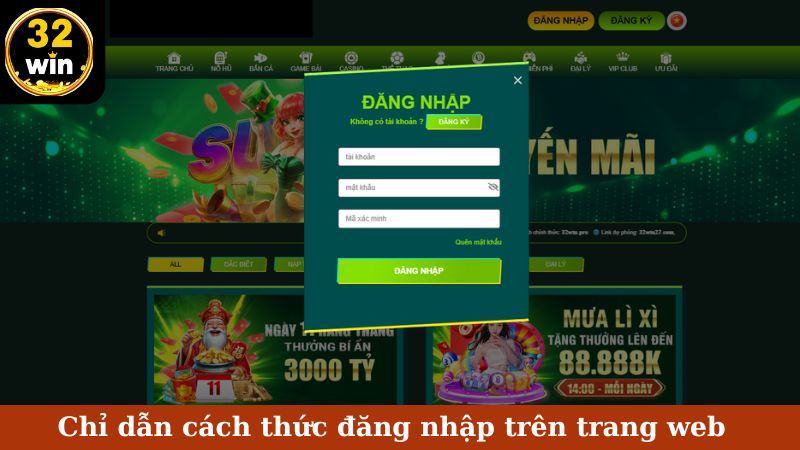 Chỉ dẫn cách thức đăng nhập trên trang web