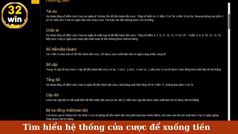 Tìm hiểu hệ thống cửa cược để xuống tiền